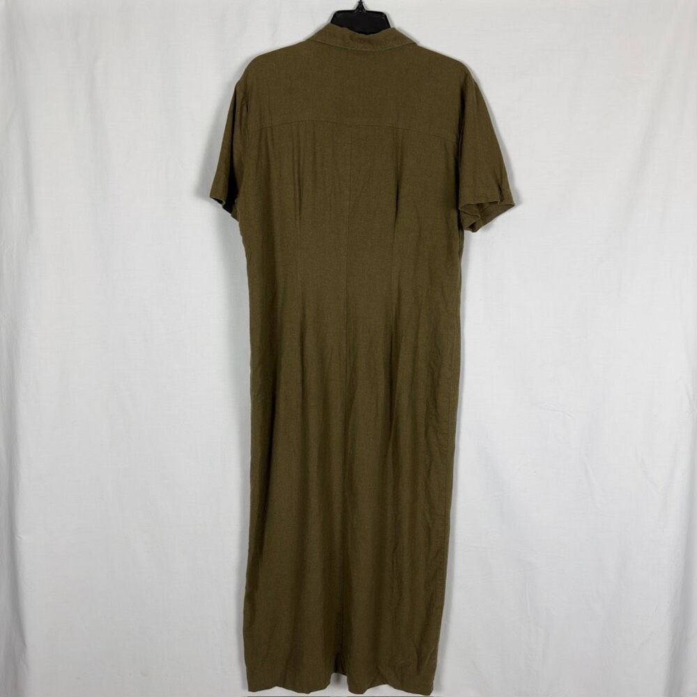 Vintage Bobbie Bee Linen Green A-Line Full Button Dress - Women’s 14 - Picture 2 of 6